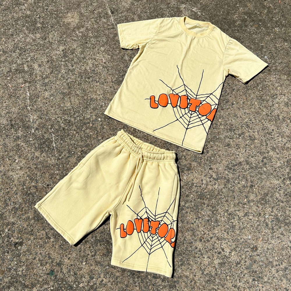 Web of Love Short Set - Creme/Orange